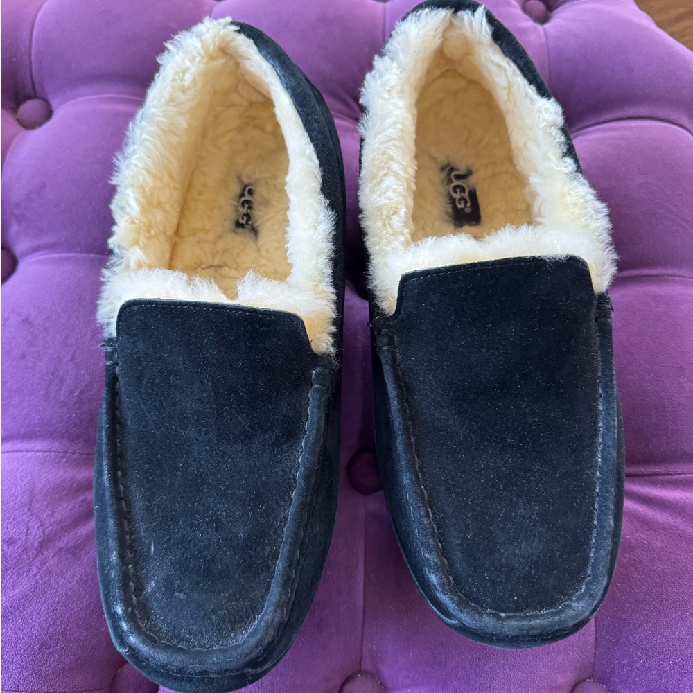UGG Black Suede Fur-Lined Loafers